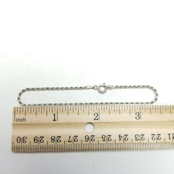 Vintage Sterling Silver Rope Chain Bracelet, Skinny Stacking Estate - Picture 4 of 5